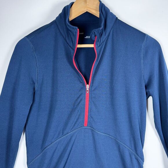 Marmot Half Zip Pullover Womens Small Blue Polartec Fleece Thumbholes Outdoor - Picture 3 of 16